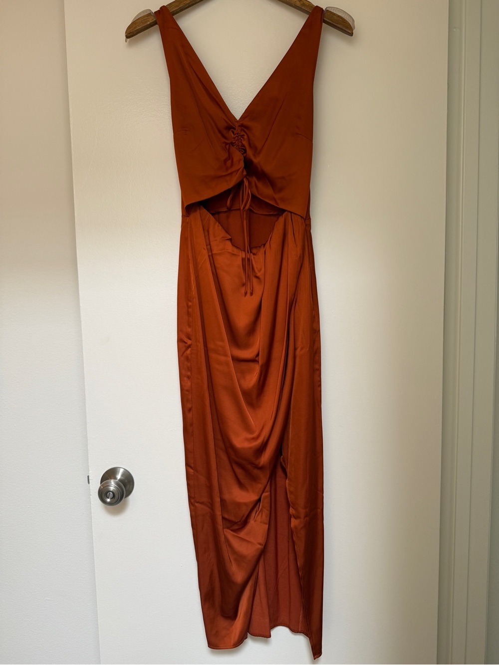 Abercrombie & Fitch Copper Satin Maxi Dress with V-Neck